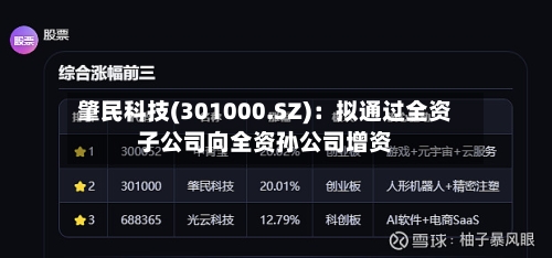 肇民科技(301000.SZ)：拟通过全资子公司向全资孙公司增资