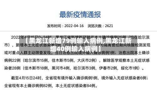 【黑龙江新增79例输入病例,黑龙江新增40例输入病例】